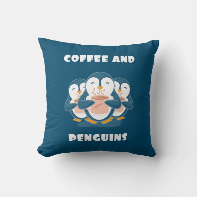 Coussin Café Et Pingouins (Recto)