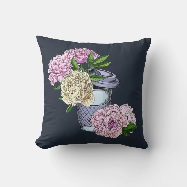 Coussin Café et pivoines (Recto)