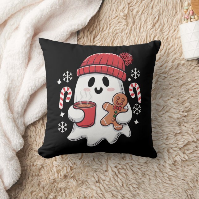 Coussin Café glacé fantôme mignon de Noël Café rétro Xmas (Couverture)