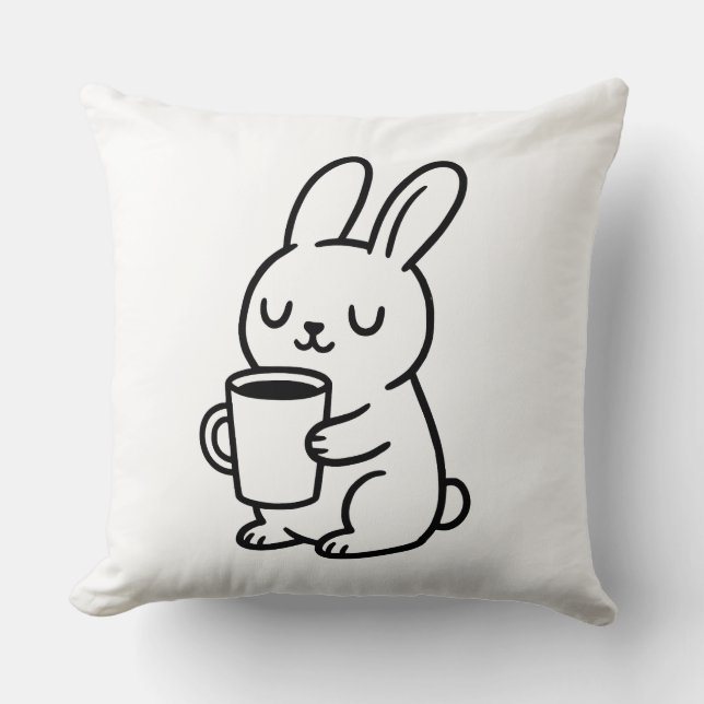 Coussin Café Gribouillis Lapin Douillet (Recto)