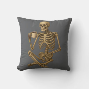 Coussin Café jusqu'à la mort - Skeleton Café Time