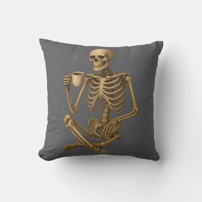 Coussin Café jusqu'à la mort - Skeleton Café Time (Recto)