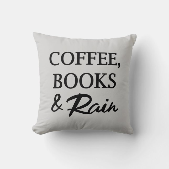 Coussin Café, livres et carreau carré de pluie (Recto)