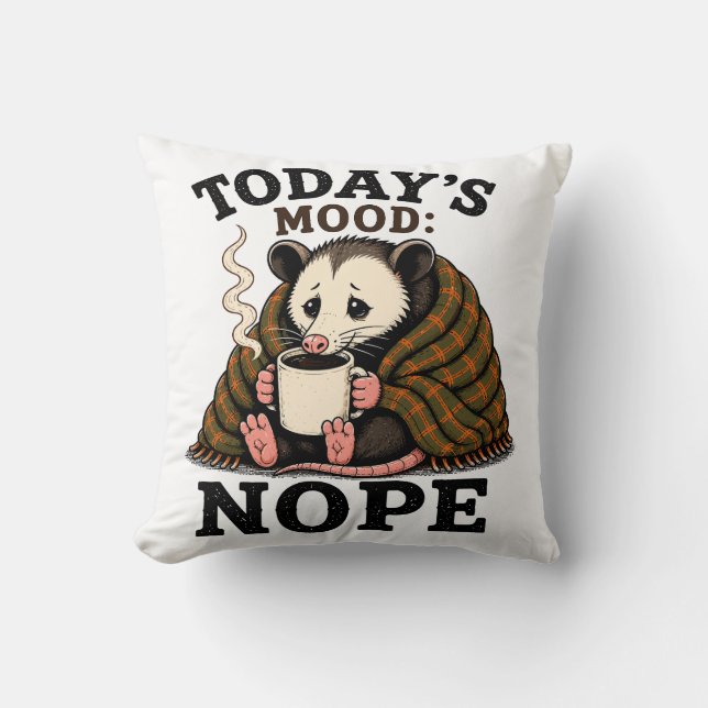 Coussin Café Opossum Grincheux Dessin Drôle de Matin (Recto)
