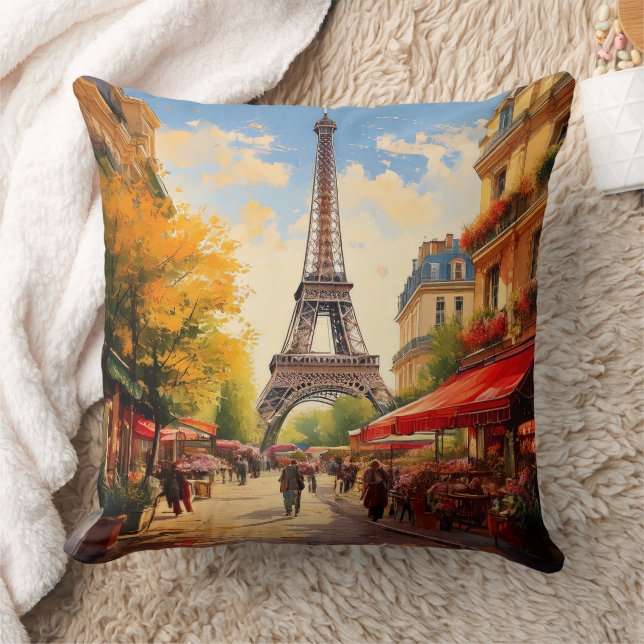 Coussin Café Parisien Flower Shops Tour Eiffel Scenery (Couverture)