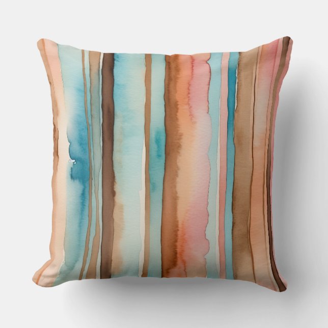 Coussin Café rose et rayures turquoise (Recto)
