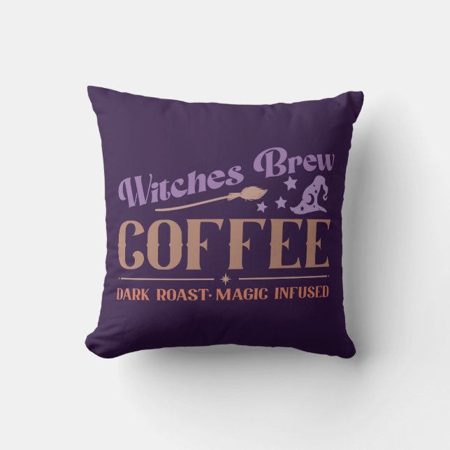 Coussin Café Sorcière Chapeau de Sorcière Violet Halloween (Recto)