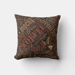 Coussin Café sur Burlap Word Cloud Brown ID283