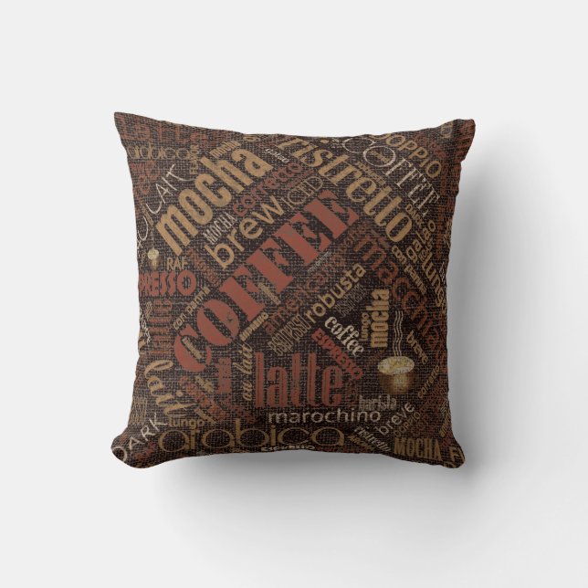Coussin Café sur Burlap Word Cloud Brown ID283 (Recto)