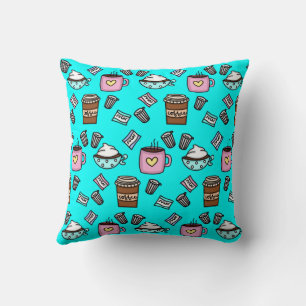 Coussin Café turquoise et rose mignon