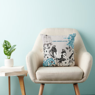 Coussin Cage à oiseaux Damask sarcelle Oiseau de l'amour M
