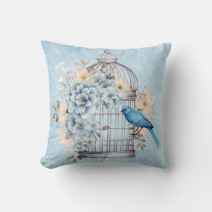 Coussin Cage à oiseaux floral aquarelle vintage romantique