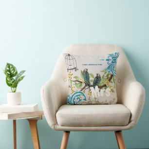 Coussin Cage à oiseaux Mariée Damassé Amour Oiseau Cerisie