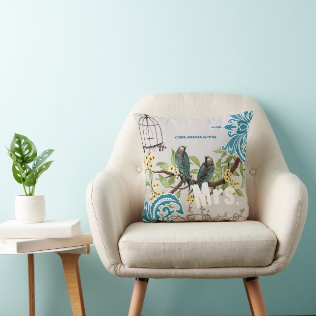 Coussin Cage à oiseaux Mariée Damassé Amour Oiseau Cerisie (Chaise)