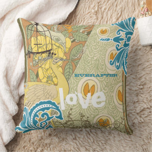 Coussin Cage à oiseaux Paon Mariée Sarcelle Jaune Corail &