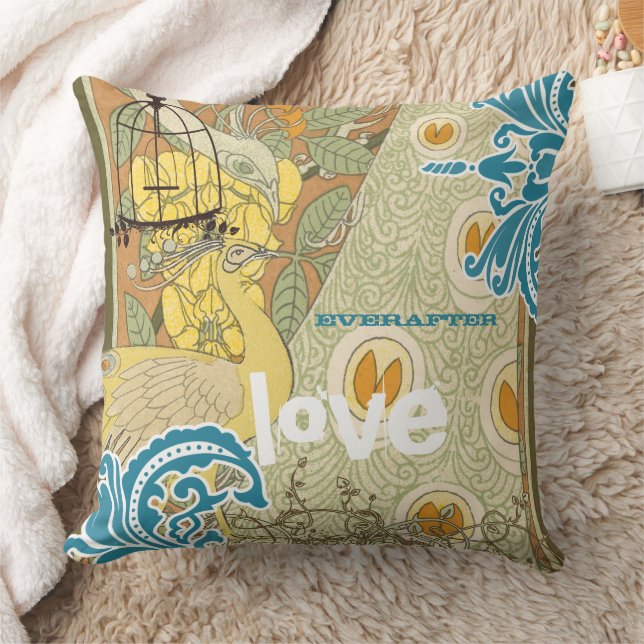 Coussin Cage à oiseaux Paon Mariée Sarcelle Jaune Corail & (Couverture)