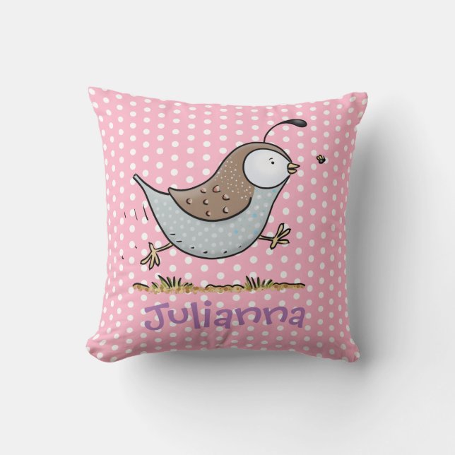 Coussin Caille mignonne sur dessin animé rose (Recto)
