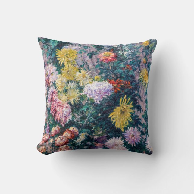 Coussin Caillebotte - Chrysanthèmes blanc et jaune (Recto)