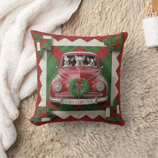 Coussin Caillot de Noël Art : Voiture Rouge Vintage avec F