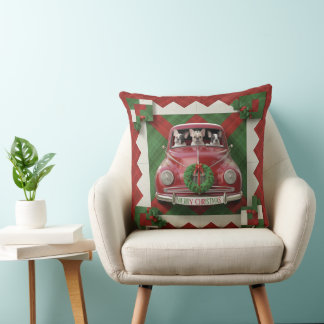 Coussin Caillot de Noël Art : Voiture Rouge Vintage avec F