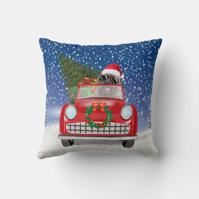 Coussin Cairn Terrier Chien Conduite Voiture En Neige Noël (Verso)