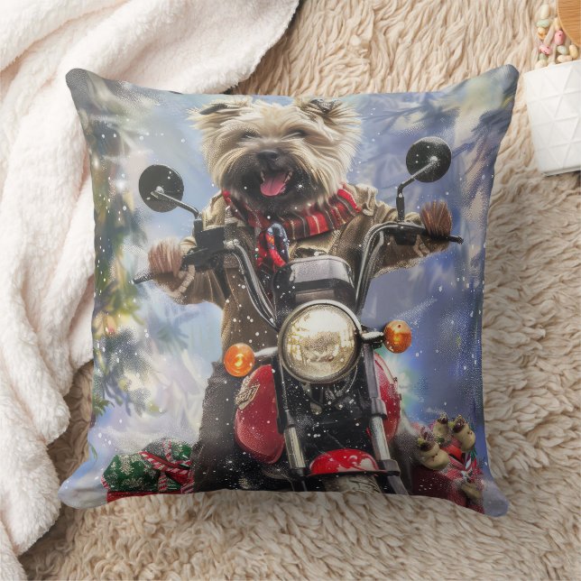 Coussin Cairn Terrier Chien équitation Moto Noël (Couverture)
