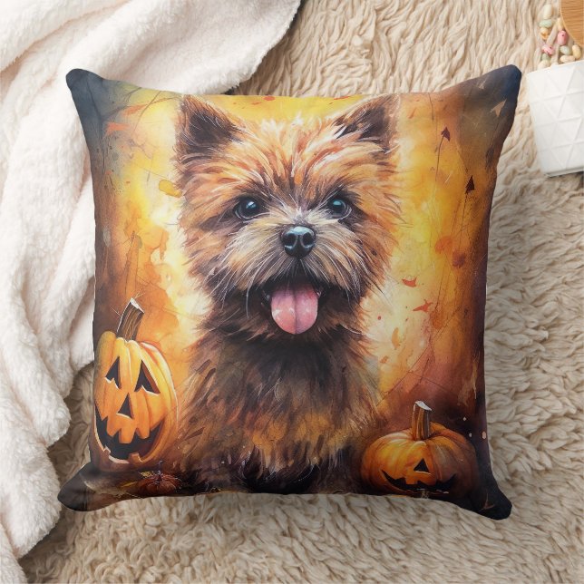 Coussin Cairn Terrier d'Halloween avec citrouilles Épouvan (Couverture)
