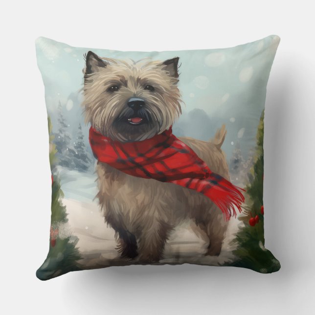 Coussin Cairn Terrier Dog dans Noël de neige (Verso)