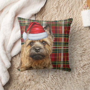 Coussin Cairn Terrier Rouge Vert Plaid Noël Fête