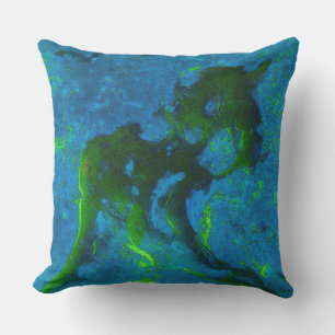 Coussin Calcaire Abstrait en verts et bleus aqua