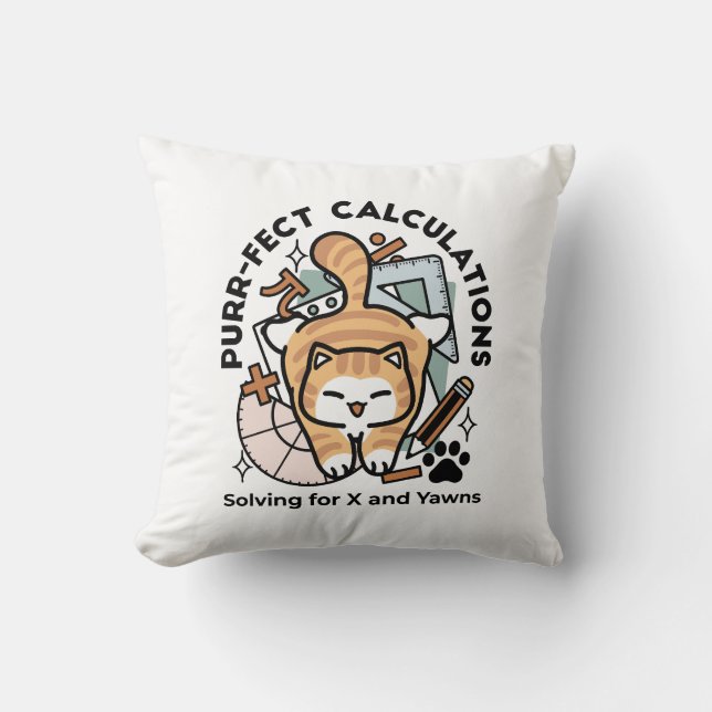 Coussin Calculs Parfaits – Création de chat de maths drôle (Recto)