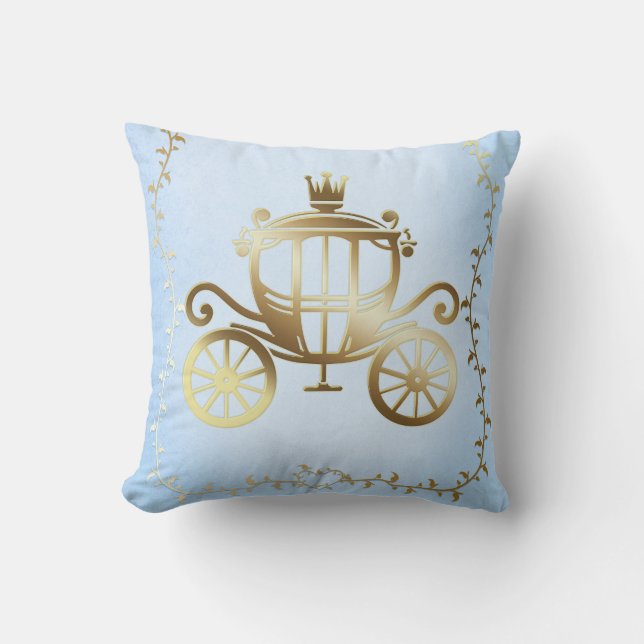 Coussin Calèche dorée élégante Livre bleu d'histoires Prin (Recto)