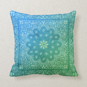Coussin Caléidoscope encadré par Blue Green Tie Dye Faux D