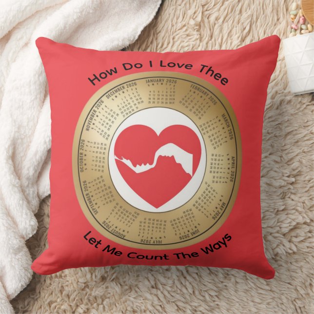 Coussin Calendrier 2026 Amoureux 'Comment je t'aime' (Couverture)
