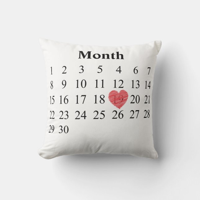 Coussin calendrier de mois de 30 jours - déplacez le coeur (Recto)