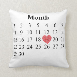Coussin calendrier de mois de 30 jours - déplacez le coeur