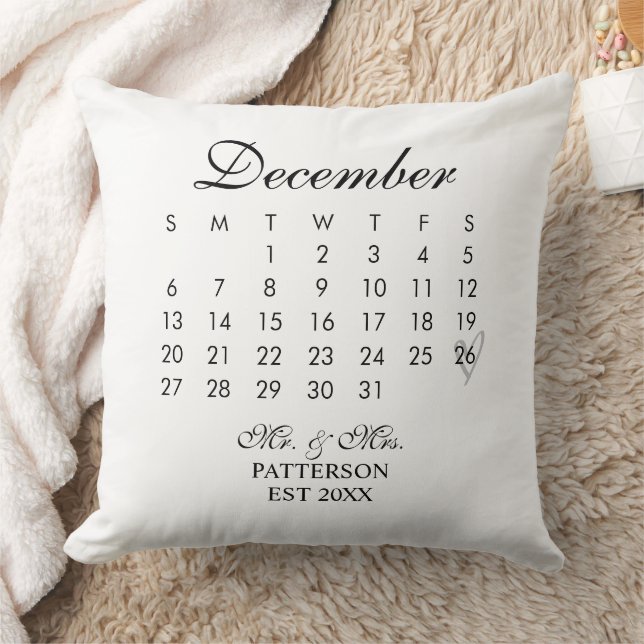 Coussin Calendrier de Nouvellement Mariés Date de Mariage  (Couverture)