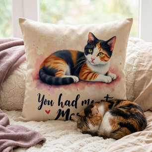 Coussin Calico Cat You eu Me at Meow Watercolor