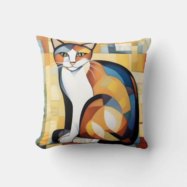 Coussin Calico Cubisme Une Feline (Recto)