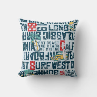 Coussin California Surfing Team : Grunge Seamless Motif.
