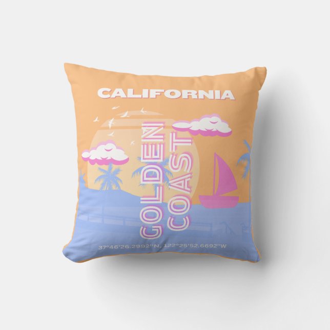 Coussin Californie, Plage, Art de voyage (Recto)