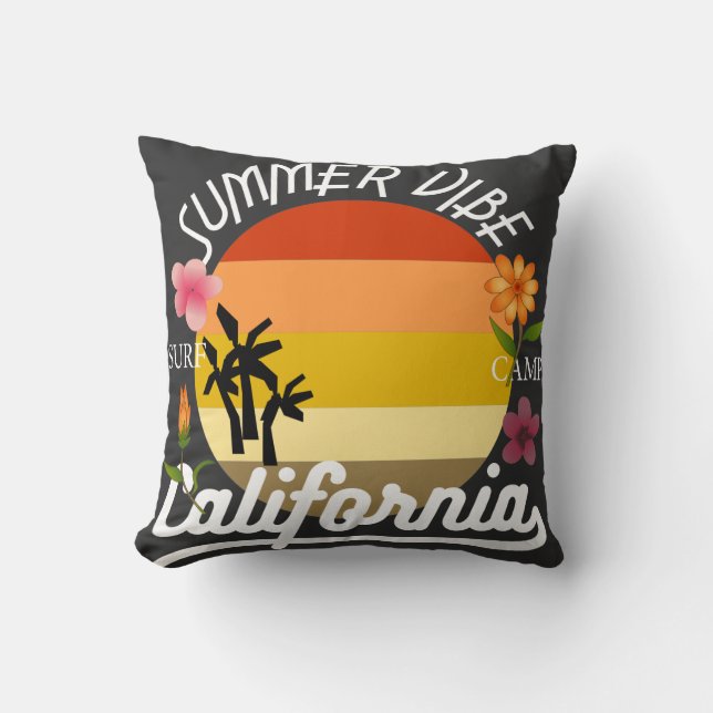 Coussin Californie Summer Vibe Surf Camp Jetez l'oreiller (Recto)