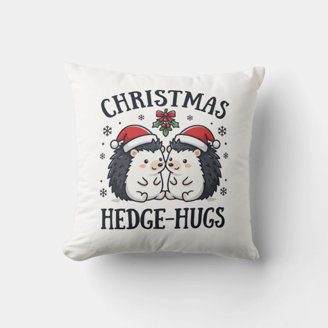 Coussin Câlins de Noël au hérisson Mignon design de vacanc (Recto)