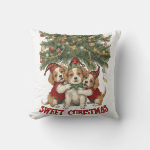 Coussin Câlins de Noël doux – Chiens joyeux et ambiance fe