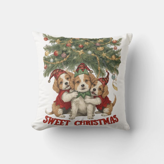 Coussin Câlins de Noël doux – Chiens joyeux et ambiance fe (Recto)