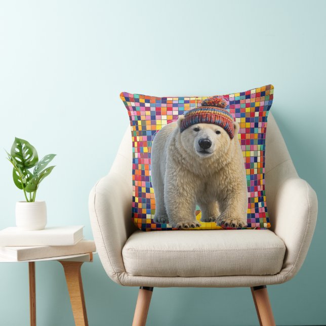 Coussin Call polar bear and Benny mosaic throw pillow (Chaise)