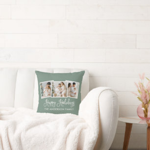 Coussin Calligraphie 3 Photo Happy Holidays Sage Green
