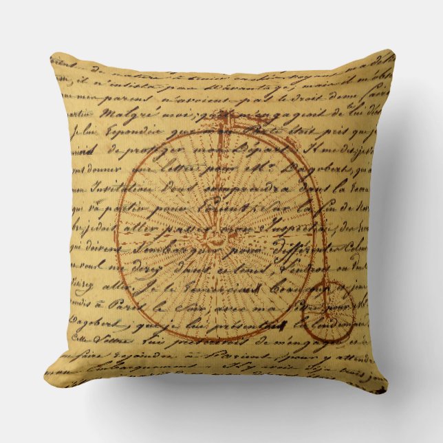 Coussin Calligraphie d'art vintage et vélo rétro (Recto)