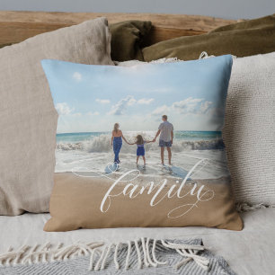 Coussin Calligraphie de famille élégante Photo personnalis