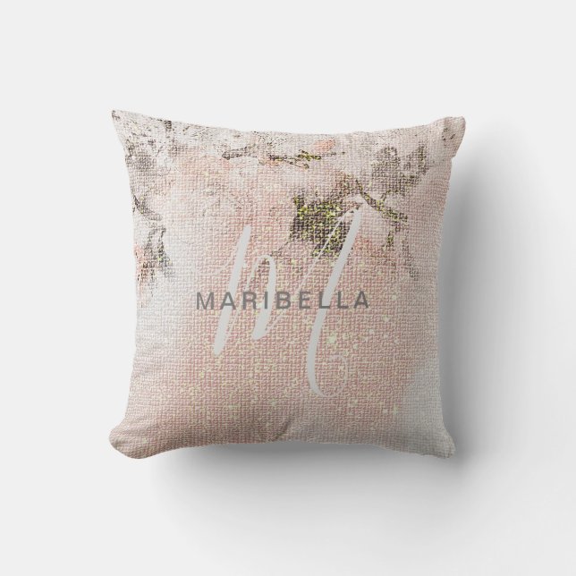 Coussin Calligraphie de monogramme floral romantique rose  (Recto)
